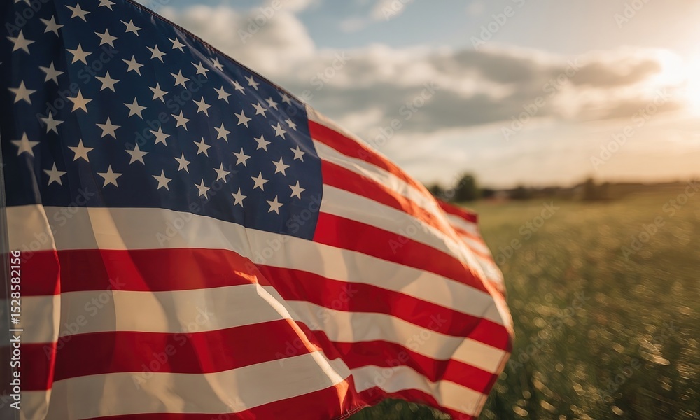 Fototapeta premium American flag waving in sunlight patriotism symbol national pride