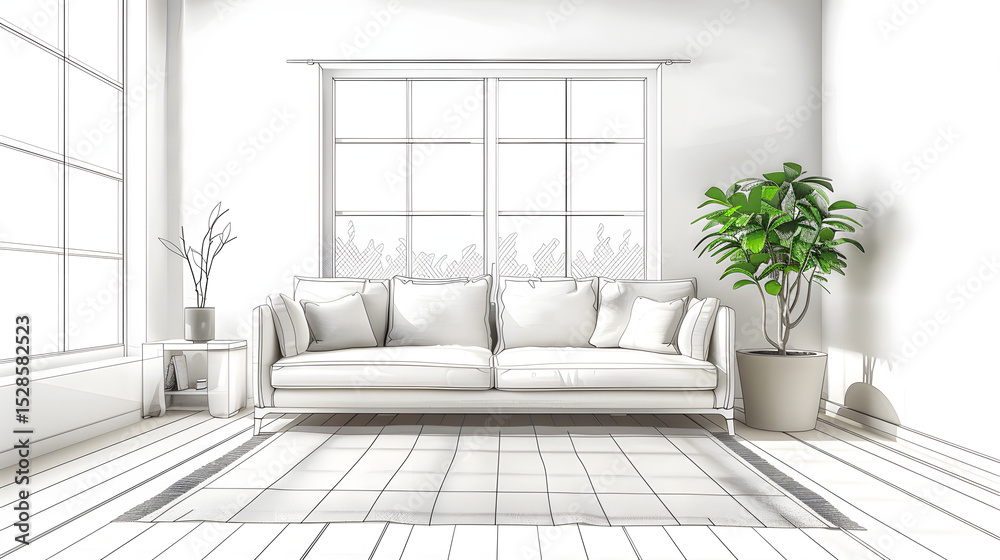 Fototapeta premium pencil sketch of a modern living room interior