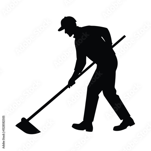 Laborer sweeping street vector silhouette