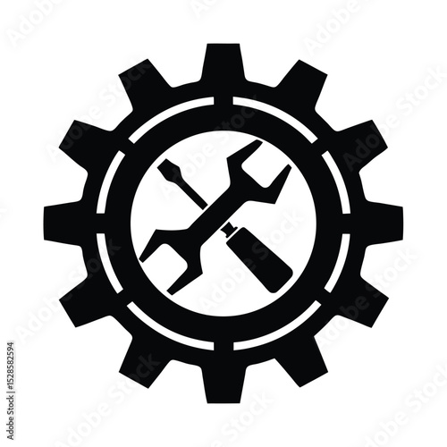 Large gear with tools inside vector silhouette