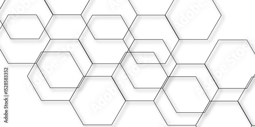 Abstract seamless geometric background with interconnected  hexagons outlined in thin gray lines on a white backdrop. Clean, modern, and minimalistic, suitable for tech, scientific, or architectural