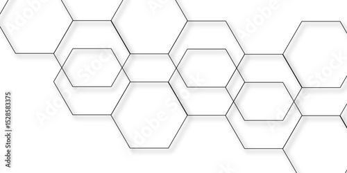 Abstract seamless geometric background with interconnected  hexagons outlined in thin gray lines on a white backdrop. Clean, modern, and minimalistic, suitable for tech, scientific, or architectural