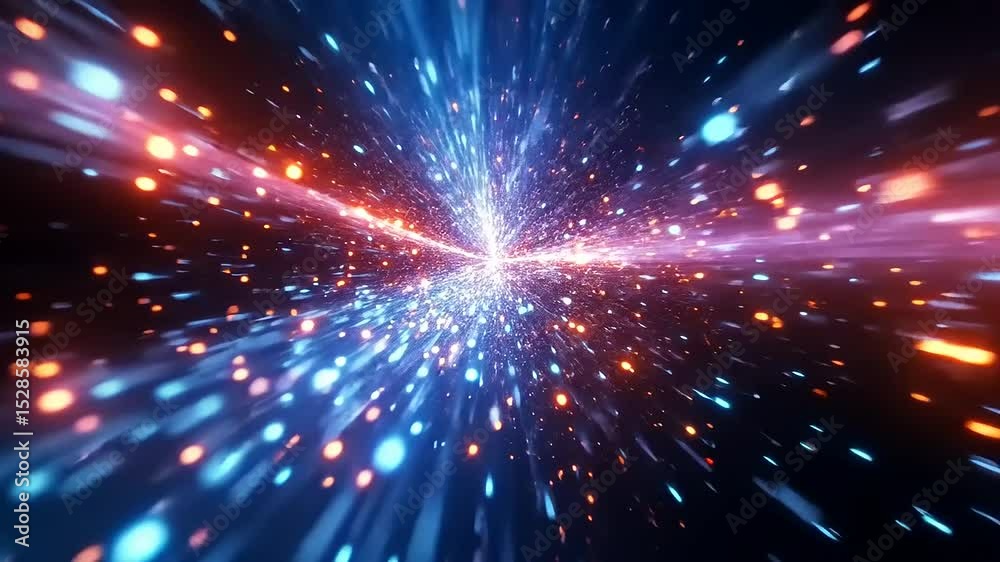 Futuristic hyperspace jump digital background with neon light speed lines