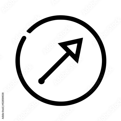 A simple black and white graphic of a stylized arrow pointing to the right, enclosed within a circle.