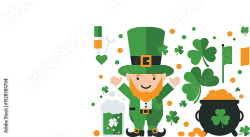 St. Patrick's Day Leprechaun with Gold and Shamrocks