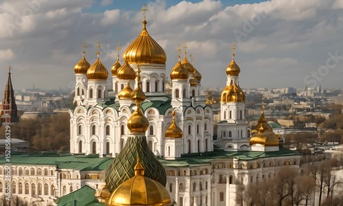 The golden domes of the Orthodox Cathedral of Christ the Savior rise above Moscow