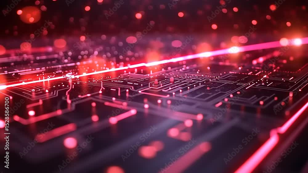 Futuristic Red Technology Circuit Board Animation Background for Tech Innovation