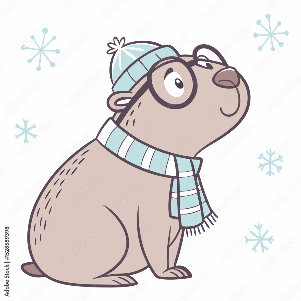 Fototapeta premium Playful Capybara Cozy winter SVG (wearing glasses)