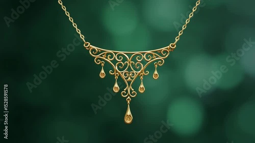 Ornate gold necklace with teardrop pendants