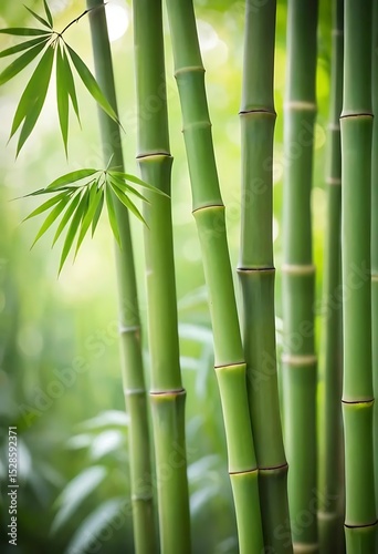 Lush green bamboo grove evokes serenity and natural elegance background
