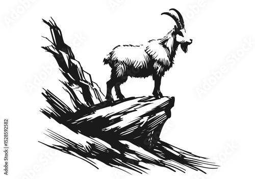 Alpine goat hand drawn sketch vector illustration