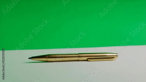 Gold ballpoint pen on a light surface