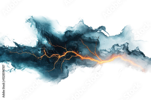 Abstract blue and orange lightning storm render isolated on transparent background
