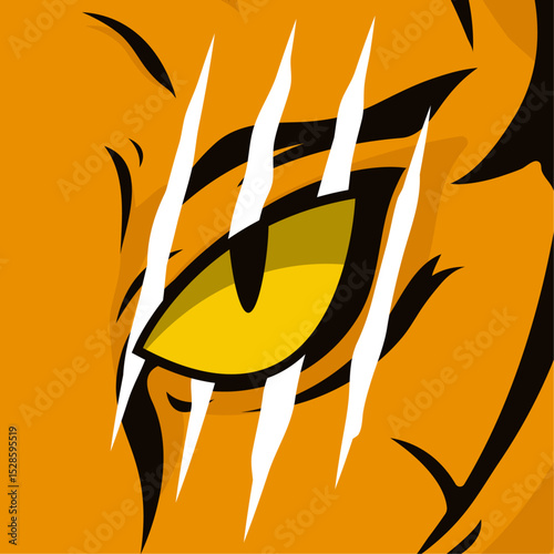 Vector illustration of a scratched tiger's eye. Predatory eyes.