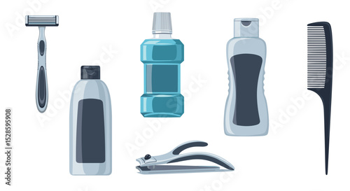 Essential grooming kit for personal hygiene including razor mouthwash shampoo comb and nail clipper set essentials