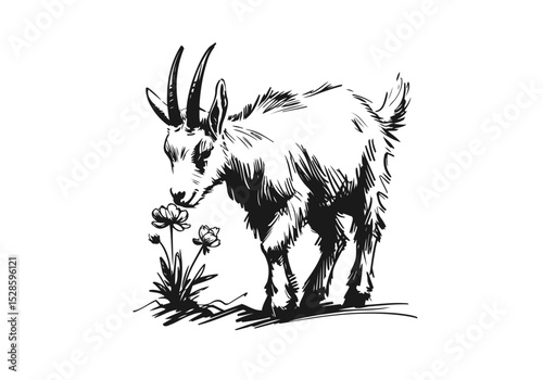 Alpine goat hand drawn sketch vector illustration