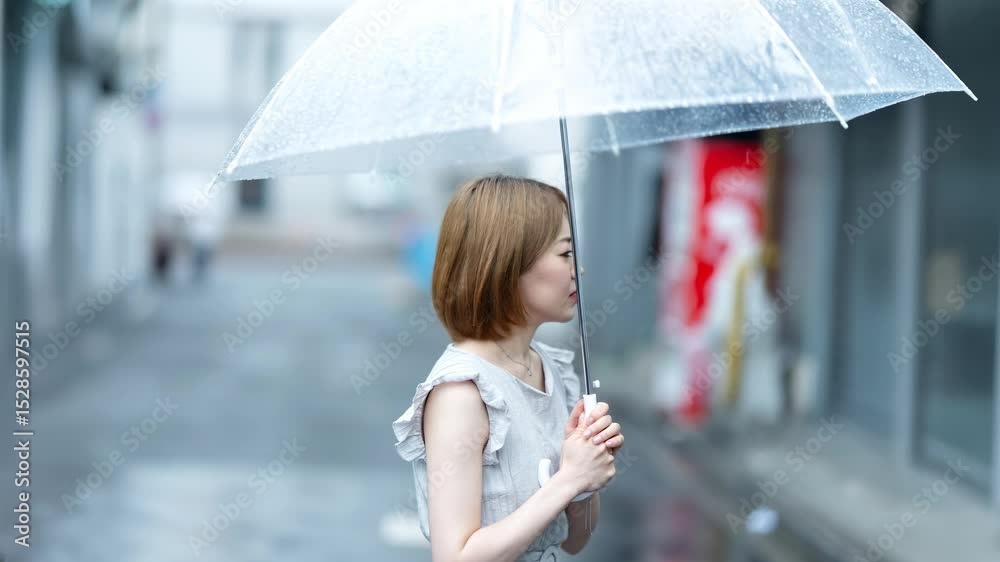 雨と悩む女性