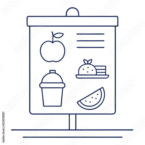 Minimal Menu Board with Food Icons – Line Vector Illustration