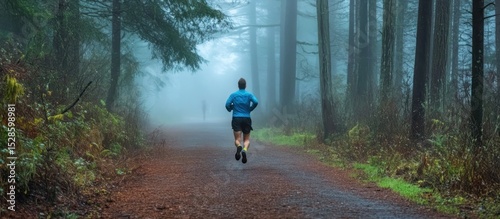 Misty forest trail runner