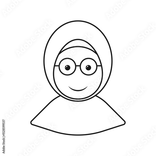 Cute hijab girl outline icon on white background.