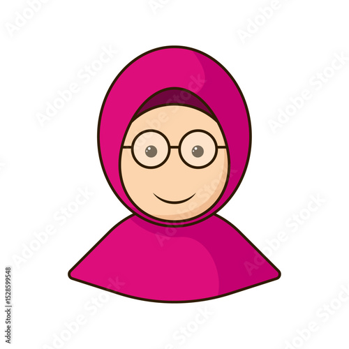 Vector illustration of cute pink hijab girl on white background.
