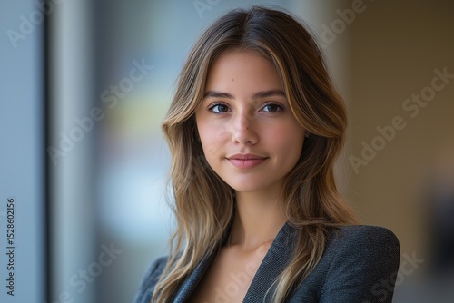 Confident Professional Woman in Modern Office Setting Business Portrait with Natural Lighting
