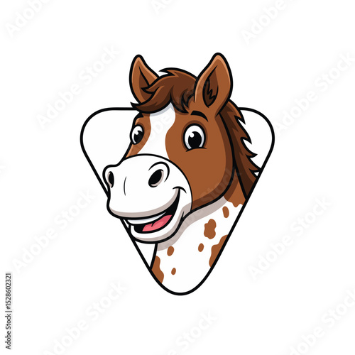 Spotted Cartoon Horse Head Vector in Triangle for Kids Clothing and Mascots