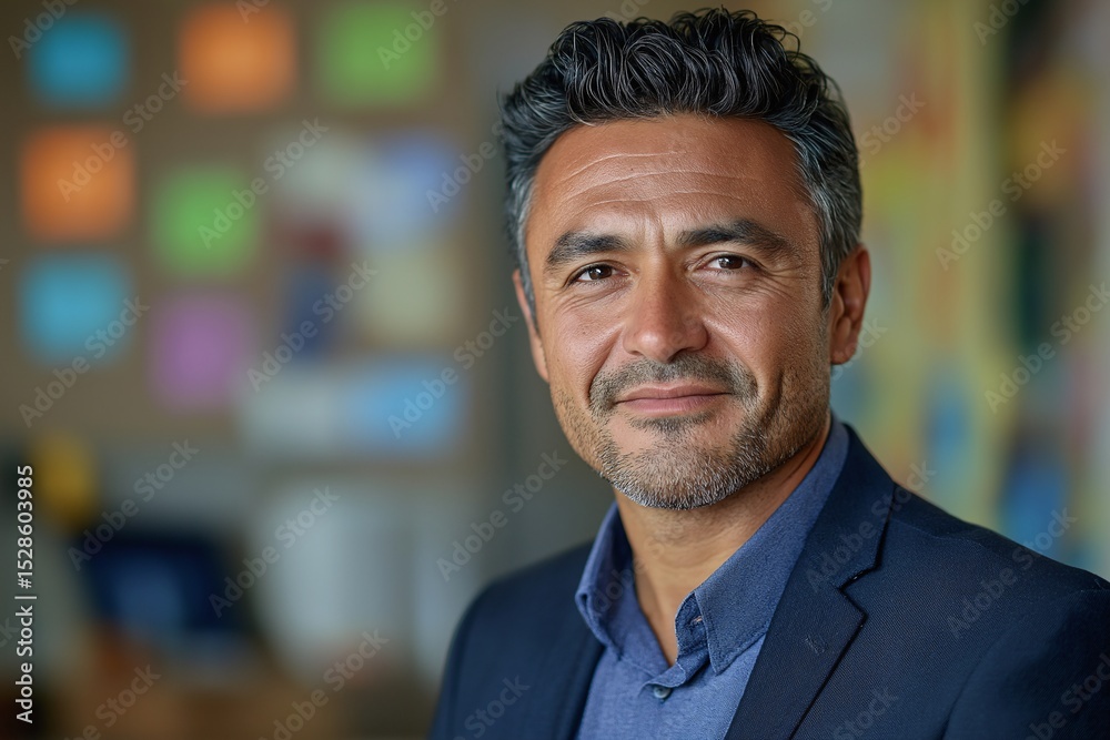 Obraz premium Business Leader Portrait. Confident and Smiling Executive in Smart Attire with Warm Smile and Professional Business Casual Look