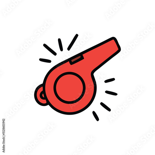 Red whistle icon with radiating sound effect.