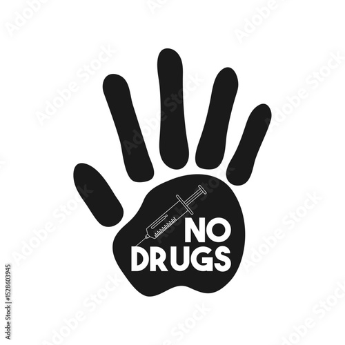 No drugs. Palm icon. Syringe icon. Stop drugs.