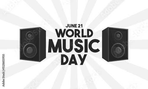 World music day. Two speakers on white background. June 21. Flat design vector illustration.