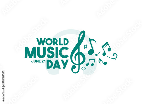 World music day design with music tones and headphone icon on white background. June 21.