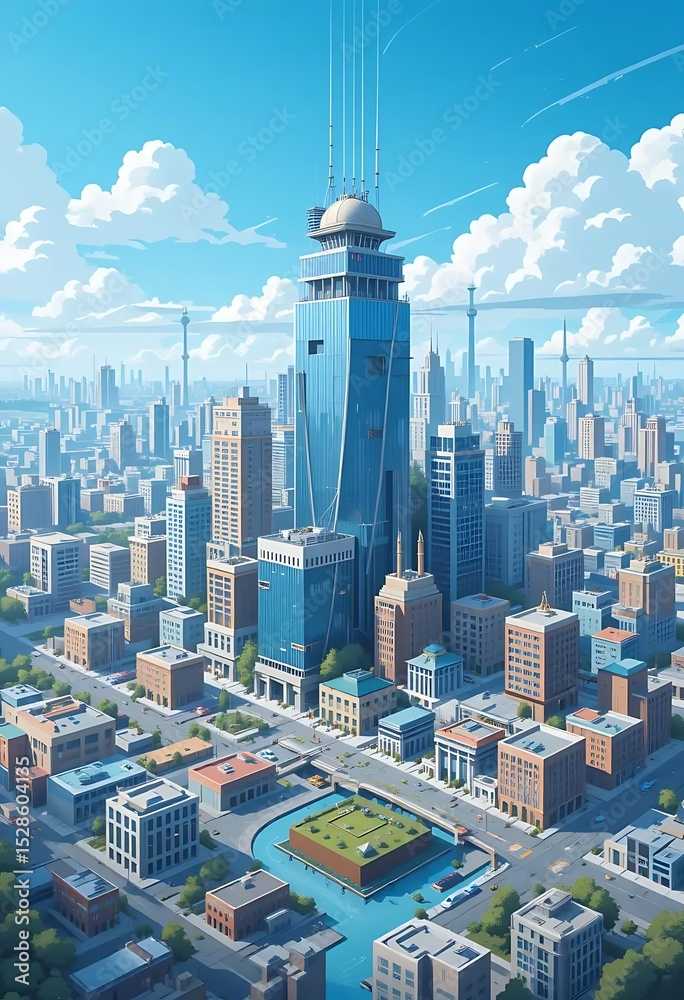 Obraz premium Futuristic metropolis featuring striking skyscraper and intricate urban design