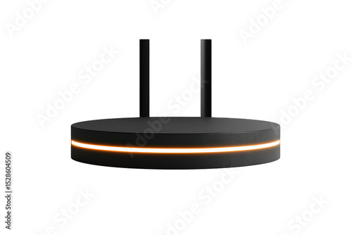 Modern minimalist round platform with antennas isolated on transparent background