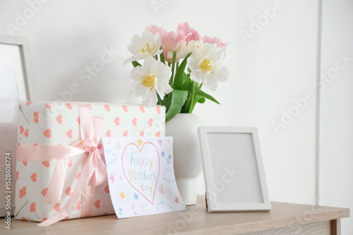 Vase with flowers, card for...