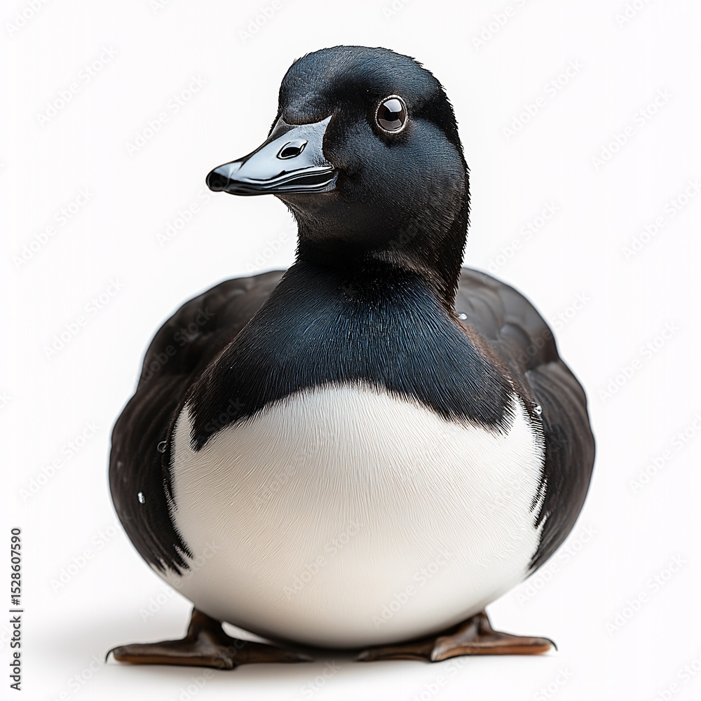 Naklejka premium Black and White Duck Portrait. Wildlife Photography of Photogenic Waterfowl in Natural Habitat