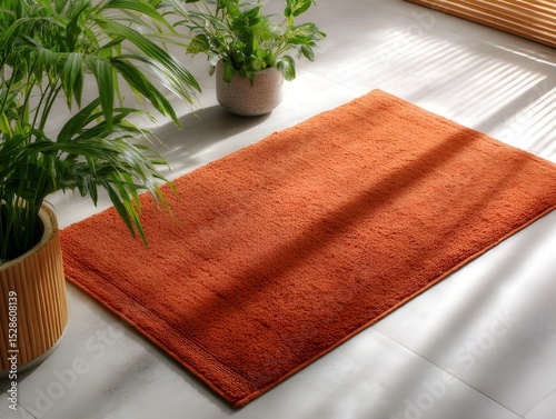 Enhance your comfort with a burnt orange terrycloth bathmat featuring looped texture providing plush absorbency
