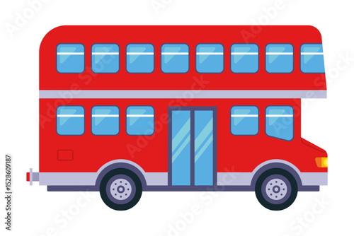 Red double decker english public bus. flat illustration.