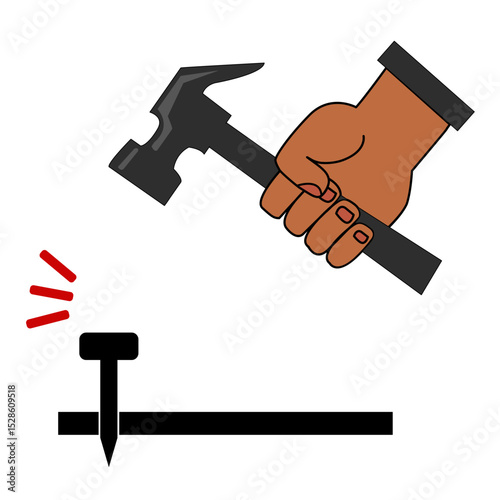 hammer tool depicts a hand holding a hammer about to strike a nail.