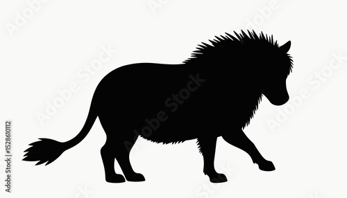 Silhouette of a lion walking with a mane against a light background  