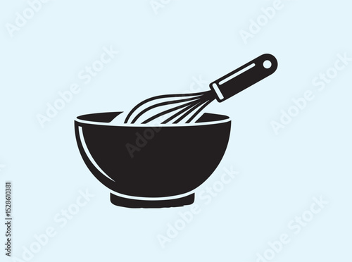 Dough Mixing Bowl and Whisk Solid Black Silhouette