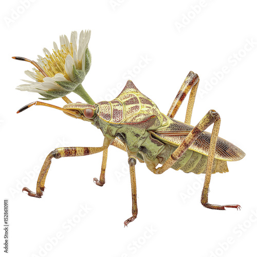 Detailed Close-up of a Leaf-footed Bug on a White photo