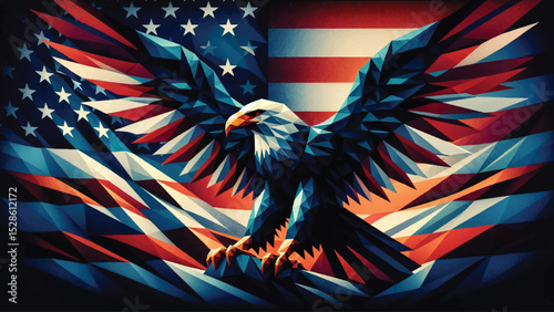United States Flag on Black Background, in low poly style