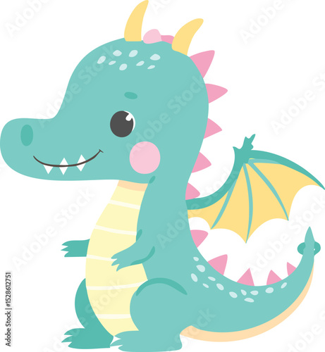 kawaii dragon cute mini vector