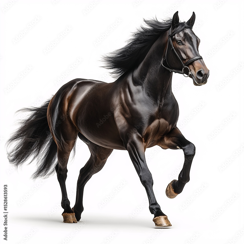 Obraz premium Majestic Black Stallion. Dynamic Horseback Action Portrait of Equine Beauty in Studio Setting