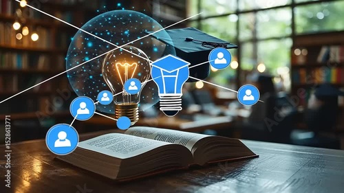 Illuminating knowledge networks: Digital education concept with lightbulb and graduation cap
