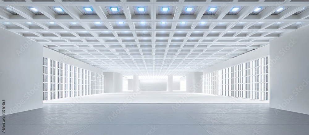 Naklejka premium Empty, bright, modern hall with light fixtures