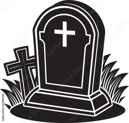 vector illustration of an old cemetery, tombstone illustration vector, tombstone silhouette vector icon black and white