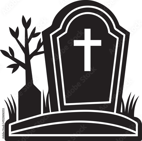 vector illustration of an old cemetery, tombstone illustration vector, tombstone silhouette vector icon black and white