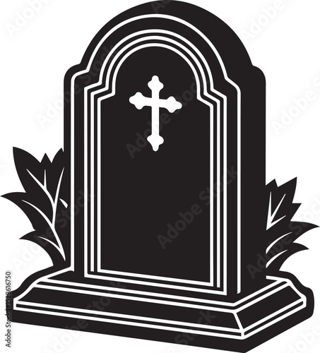 vector illustration of an old cemetery, tombstone illustration vector, tombstone silhouette vector icon black and white